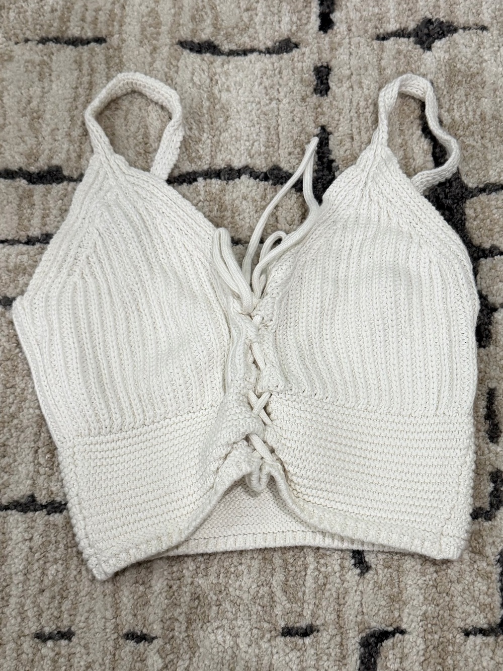 Zara Cream Knit Lace-Up Cropped Camisole Top Small